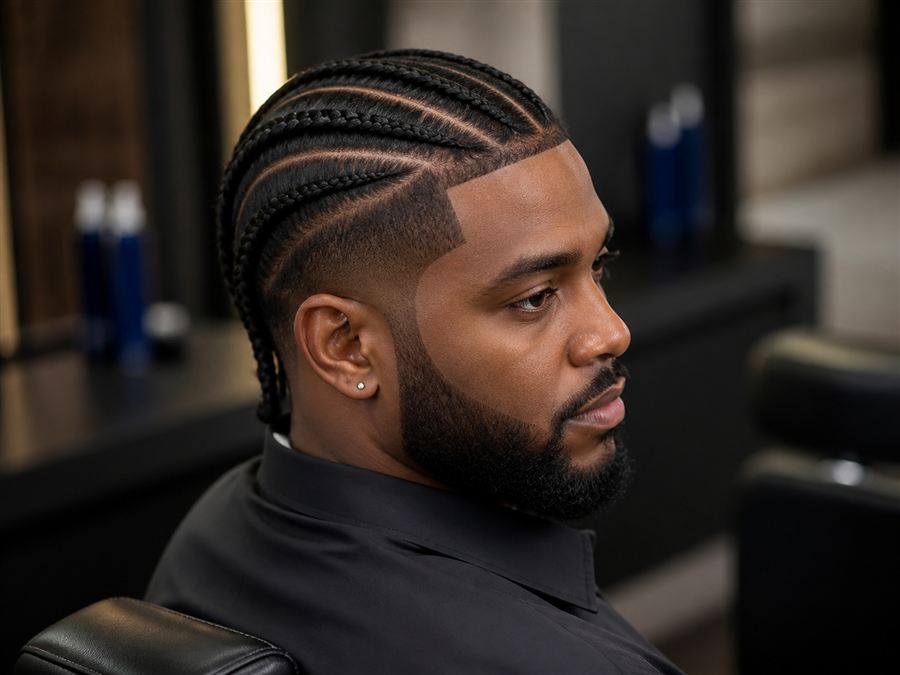 Men's braids and line-up in a salon